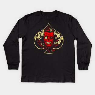 Ace of Spades - Psychobilly Undead Greaser Skull Kids Long Sleeve T-Shirt